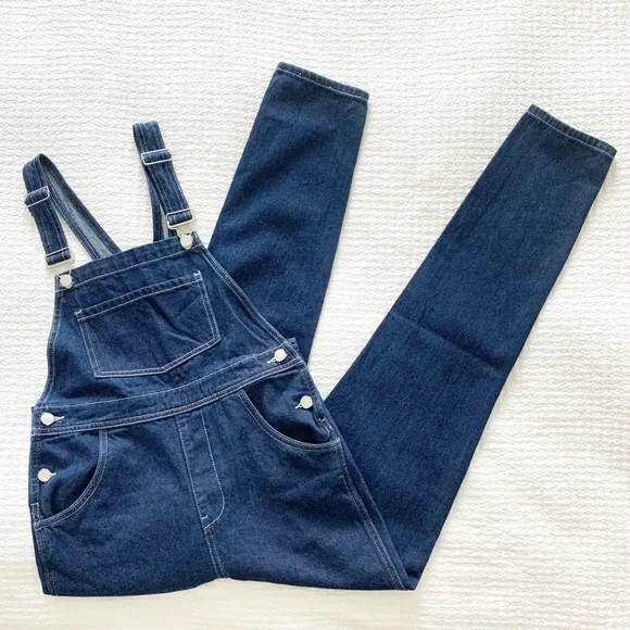 WEWOREWHAT Denim Basic Overalls Dark Wash - Picture 5 of 14